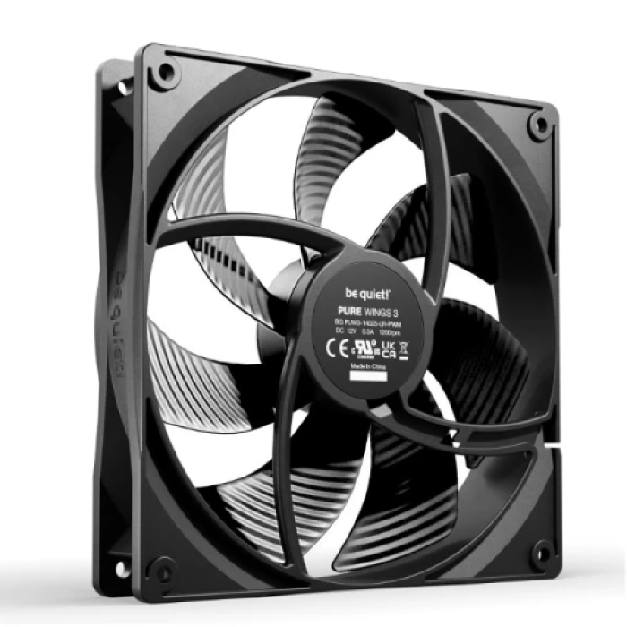 Вентилятор 140 мм, be quiet! Pure Wings 3, Black, 3шт, 140х140х25 мм, до 1200 об/хв, до 21.9 дБ, 4-pin (PWM, 46 см), пiдшипник ковзання з гвинтовою нарізкою (BL139)