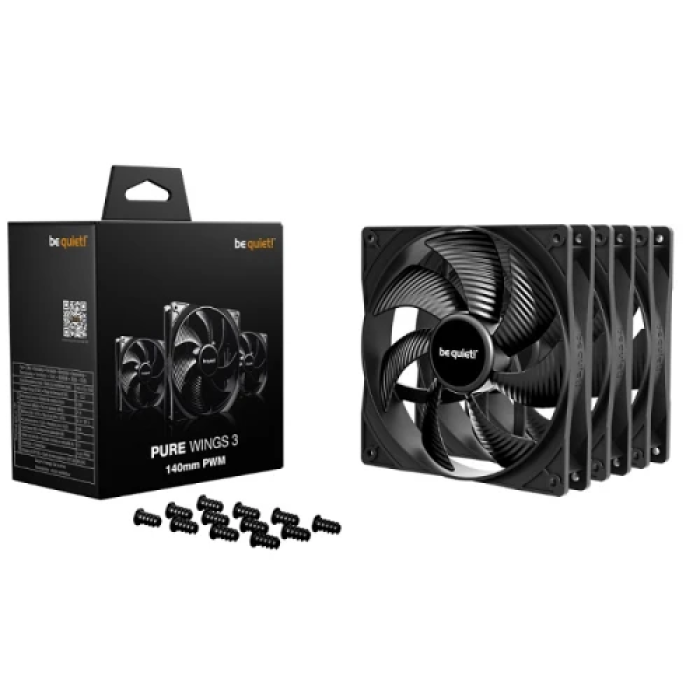 Вентилятор 140 мм, be quiet! Pure Wings 3, Black, 3шт, 140х140х25 мм, до 1200 об/хв, до 21.9 дБ, 4-pin (PWM, 46 см), пiдшипник ковзання з гвинтовою нарізкою (BL139)