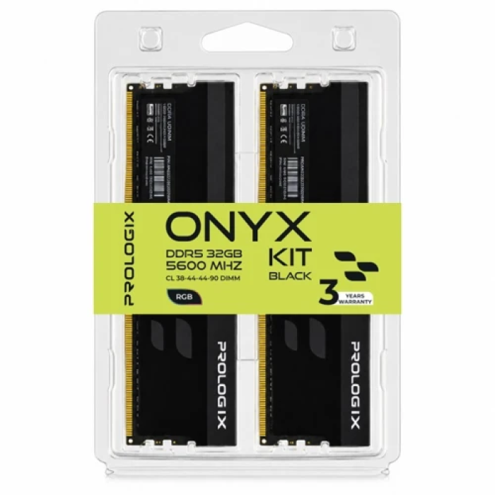 Пам'ять 16Gb x 2 (32Gb Kit) DDR5, 5600 MHz, Prologix Onyx RGB, Black, 38-44-44-90, 1.35V, з радіатором (PRO32GB5600YBR5K)