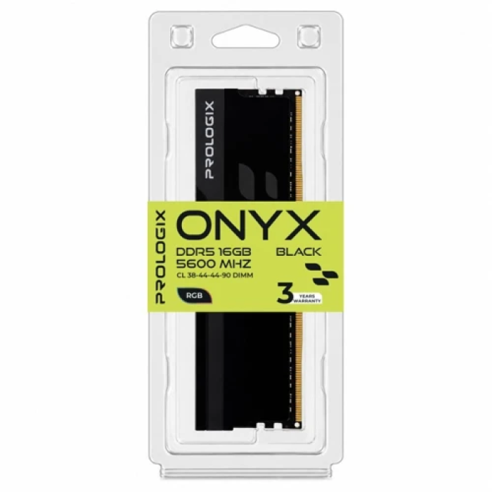 Пам'ять 16Gb DDR5, 5600 MHz, Prologix Onyx RGB, Black, 38-44-44-90, 1.35V, з радіатором (PRO16GB5600YBR5)