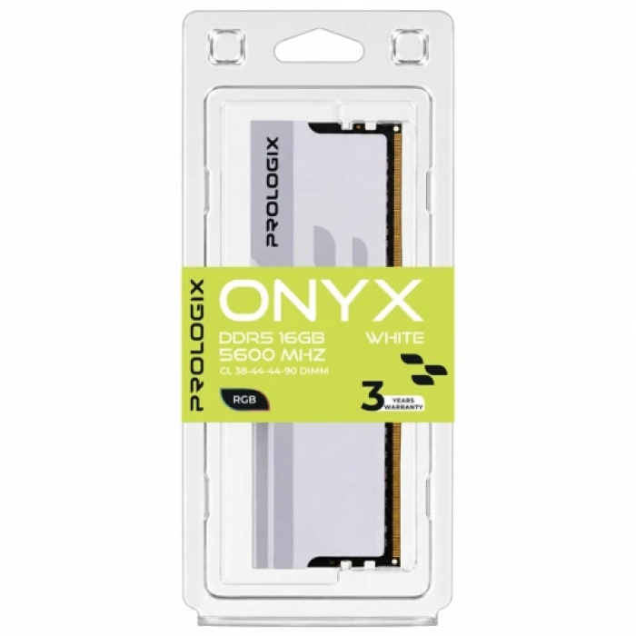 Пам'ять 16Gb DDR5, 5600 MHz, Prologix Onyx RGB, White, 38-44-44-90, 1.35V, з радіатором (PRO16GB5600YWR5)