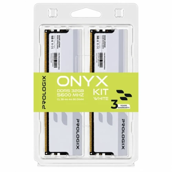 Пам'ять 16Gb x 2 (32Gb Kit) DDR5, 5600 MHz, Prologix Onyx, White, 38-44-44-90, 1.35V, з радіатором (PRO32GB5600YW5K)