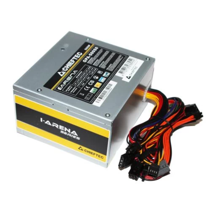 Блок живлення 500 Вт, Chieftec IARENA, Silver, 80+ Standart, Active PFC, 120 мм, 2xMolex / 3xSATA / 1x6+2-pin / 1x4+4-pin / 1x20+4-pin, захист AFC/OPP/OVP/SCP/SIP/UVP, ATX 12V v2.3 (GPA-500S8)