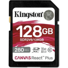 Карта пам'яті SDXC, 128Gb, Kingston Canvas React Plus, Class 10 UHS-II U3 V60, до 280/100 МБ/с (SDR2V6/128GB)