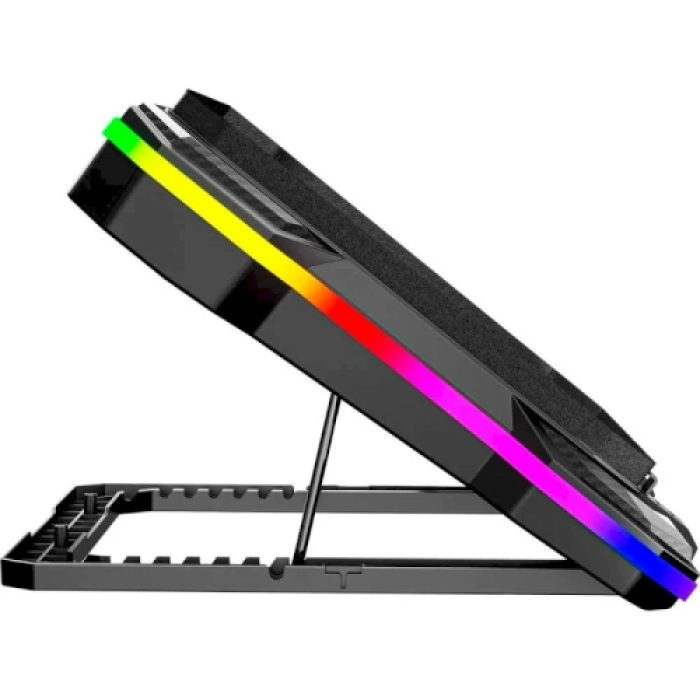 Підставка для ноутбука до 19" GamePro CP950, Black, 1 x 140 мм (300-2200 об/хв), магнітна підкладка, RGB підсвічування, LCD екран, 8 рівнів висоти, 2xType-C, знімна підставка для смартфона, металева сітка, 428 x 316 x 58 мм, 1.24 кг