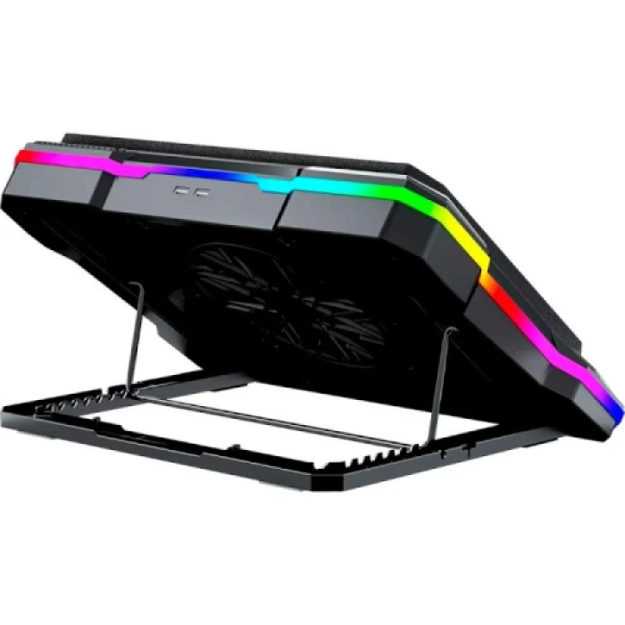 Підставка для ноутбука до 19" GamePro CP950, Black, 1 x 140 мм (300-2200 об/хв), магнітна підкладка, RGB підсвічування, LCD екран, 8 рівнів висоти, 2xType-C, знімна підставка для смартфона, металева сітка, 428 x 316 x 58 мм, 1.24 кг