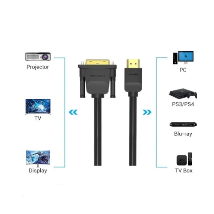 Кабель Vention HDMI — DVI-D, 1 м, чорний