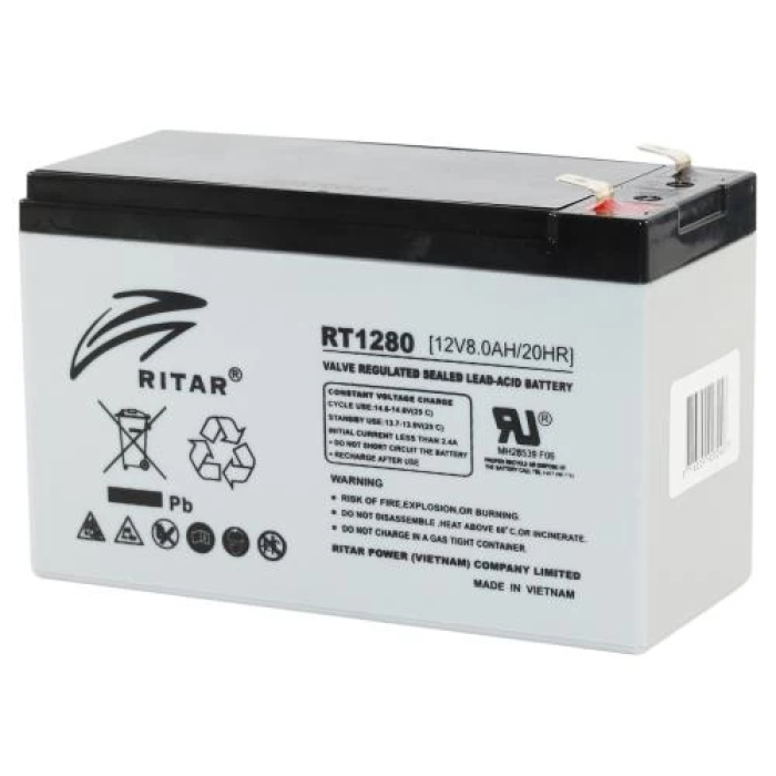 Акумуляторна батарея Ritar, 12V, 8 Агод, AGM, F2, 151x94x65 мм, 2.08 кг (RT1280)