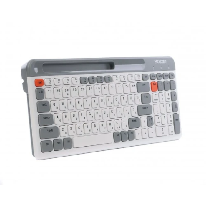 Клавіатура бездротова Maxxter KBW-02G-UA, White/Grey, USB 2.4GHz