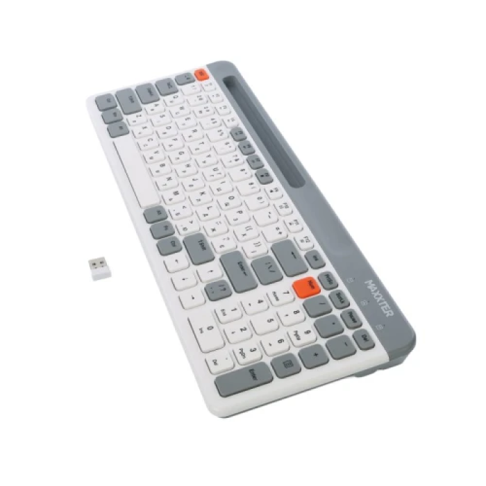 Клавіатура бездротова Maxxter KBW-02G-UA, White/Grey, USB 2.4GHz