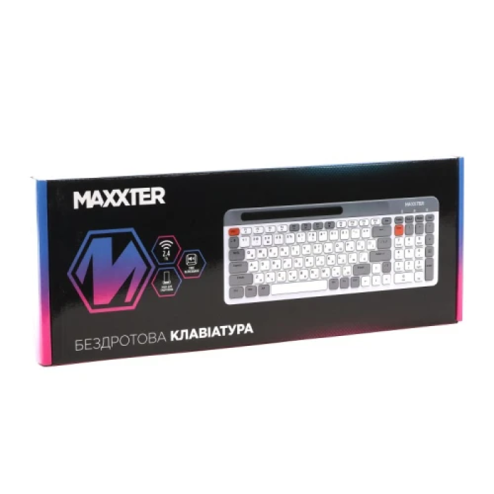 Клавіатура бездротова Maxxter KBW-02G-UA, White/Grey, USB 2.4GHz