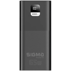 Універсальна мобільна батарея 30000 mAh, Sigma X-Power SI30A6QLX, Black, 65 Вт, 1xType-C (PD3.0) / 2xUSB (QC3.0), цифровий LED дисплей