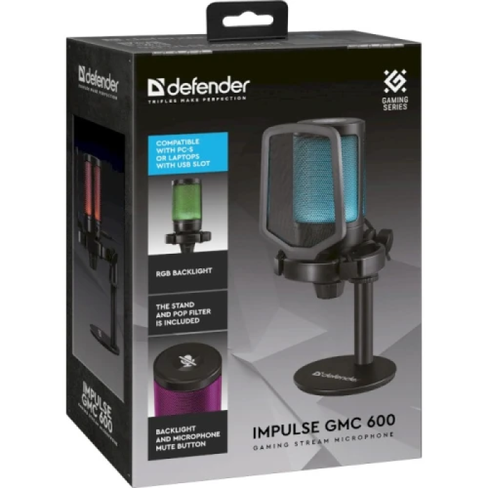 Мікрофон Defender Impulse GMC 600 для стрімів із Type-C та RGB