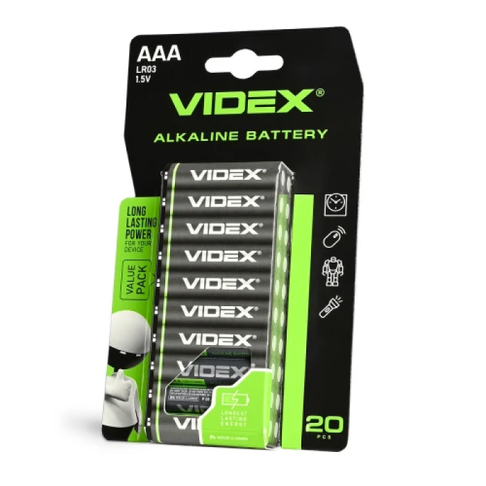 Лужні батарейки Videx AAA LR03, 20 штук