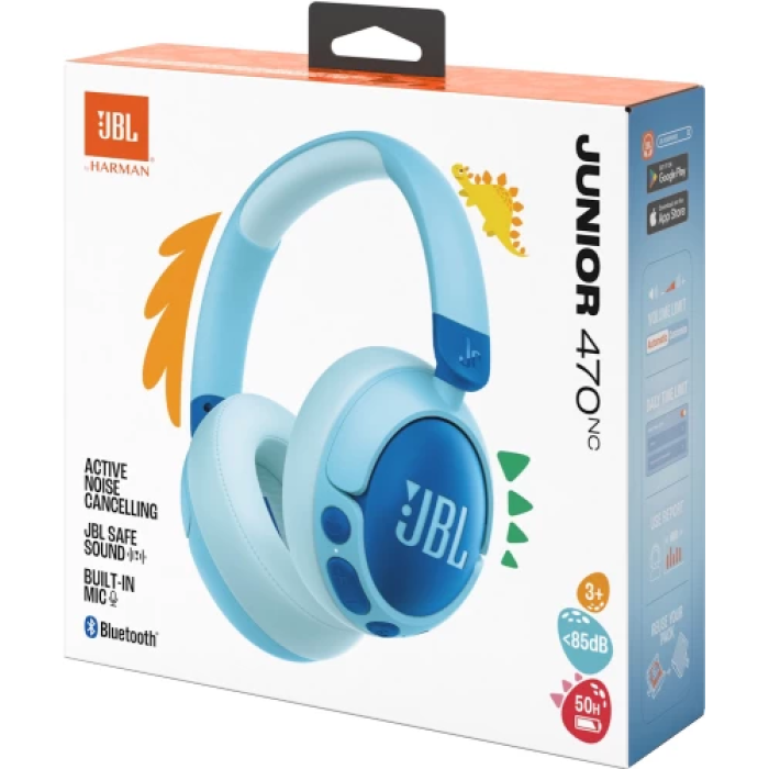 Навушники бездротові JBL JR 470NC, Blue, Bluetooth, мікрофон, акумулятор, дитячі (JBLJR470NCBLU)