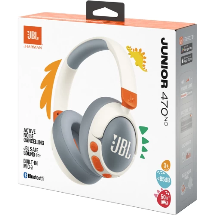 Навушники бездротові JBL JR 470NC, White, Bluetooth, мікрофон, акумулятор, дитячі (JBLJR470NCWHT)