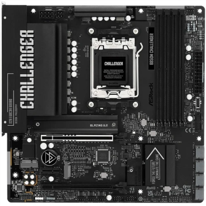 Материнська плата AM5 ASRock B850M Challenger, B850, 4xDDR5, Int.Video (CPU), 4xSATA3, 2xM.2, 1xPCI-E 5.0 x16, 1xPCI-E 4.0 x16, 1xPCI-E 4.0 x1, ALC897, Dragon RTL8125BG, 10xUSB 3.2 / 6xUSB 2.0, HDMI, MicroATX