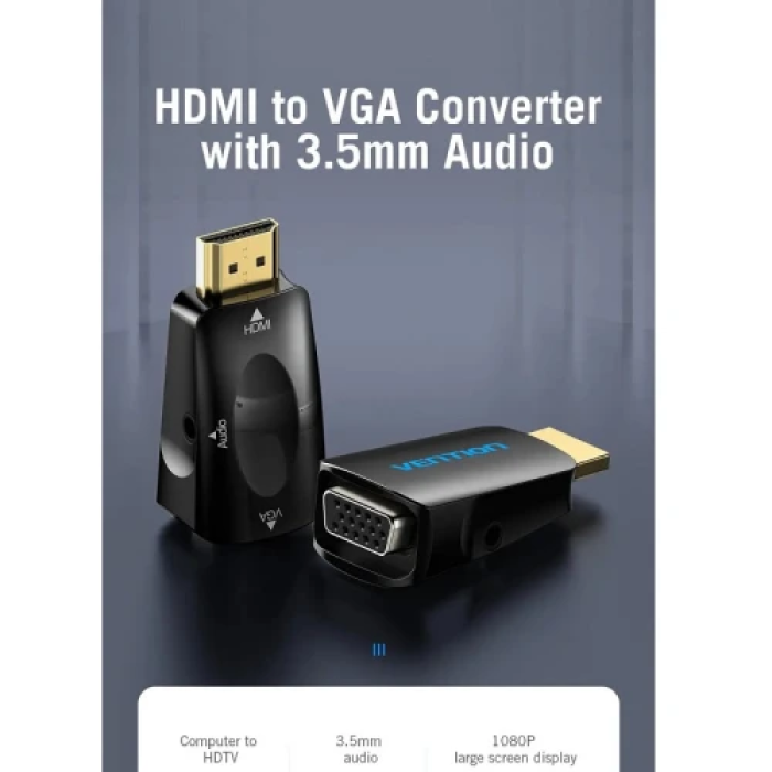 Перехідник HDMI на VGA Vention з аудіороз’ємом 3,5 мм