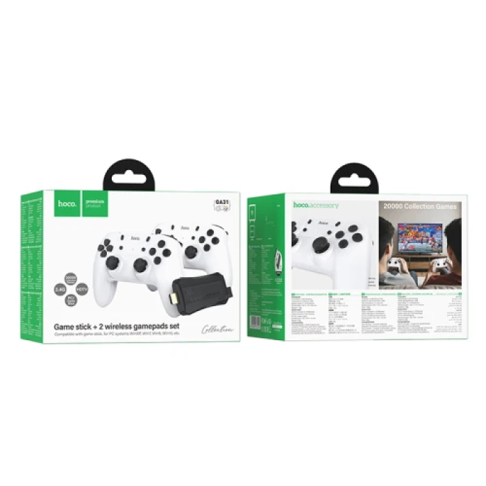 Ігрова приставка Hoco GA31 "Game Stick", Black, 20 000 ігор, два бездротові джойстики, HDMI, емулятор (PS1, MAME, Dendy, SEGA, SNES, Atari, GB, GBC, GBA)