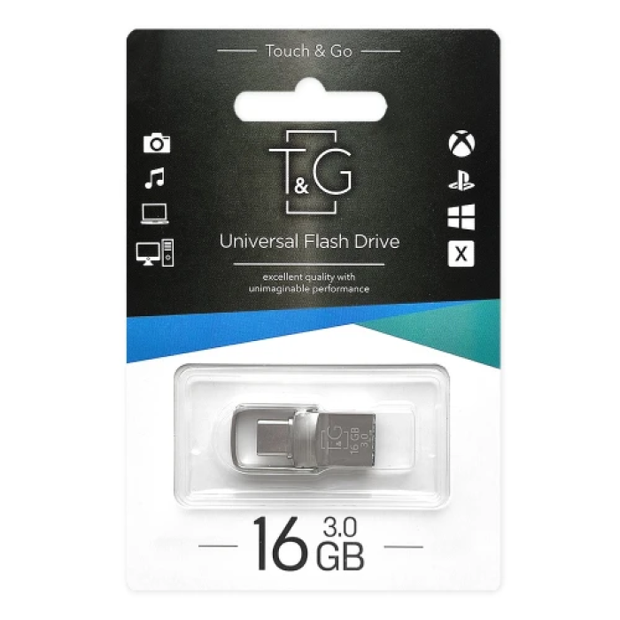 Флеш накопичувач USB 16Gb T&G Metal TG104, Silver, Type-C / USB 2.0 (TG104TC-16G)