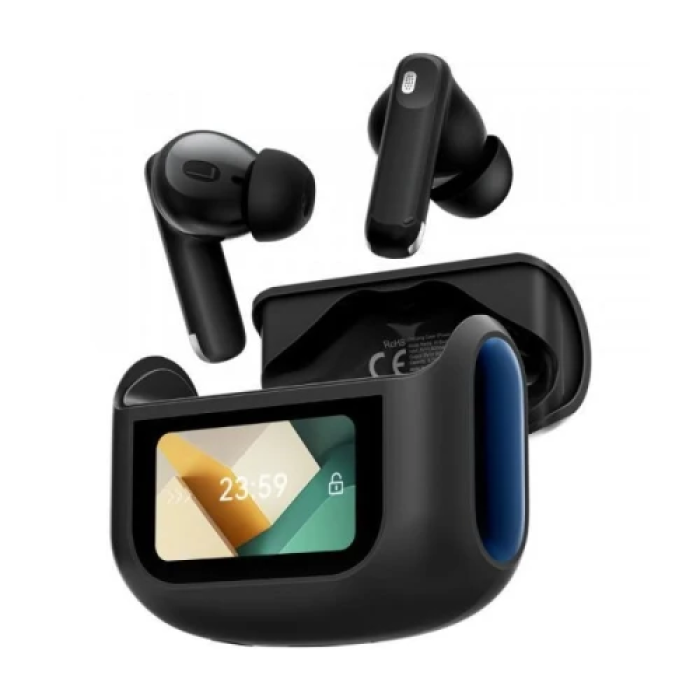 Навушники бездротові Blackview AirBuds 12, Black, Bluetooth 5.4, мікрофон, ANC + ENC, 32 Ом, 90 дБ, акумулятор 400 mAh, IPX7, Type-C, радіус дії до 10 м, час роботи до 28 год, сенсорний LED-дисплей на кейсі (6931548319719)
