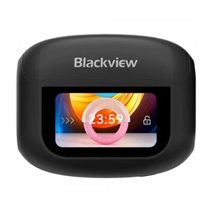 Навушники бездротові Blackview AirBuds 12, Black, Bluetooth 5.4, мікрофон, ANC + ENC, 32 Ом, 90 дБ, акумулятор 400 mAh, IPX7, Type-C, радіус дії до 10 м, час роботи до 28 год, сенсорний LED-дисплей на кейсі (6931548319719)