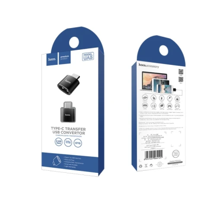 Перехідник Hoco UA5 Type-C — USB 2.0 чорного кольору