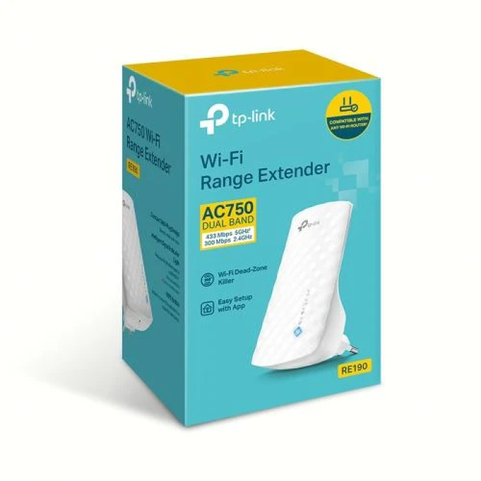 Точка доступу-підсилювач TP-LINK RE190, White, 2.4GHz (до 300 Мбіт/с) / 5GHz (до 433 Мбіт/с), 3 внутрішні антени