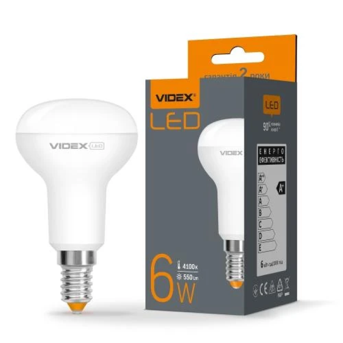 Лампа світлодіодна E14, 6 Вт, 4100K, R50, Videx, 550 Лм, 220V (VL-R50e-06144)