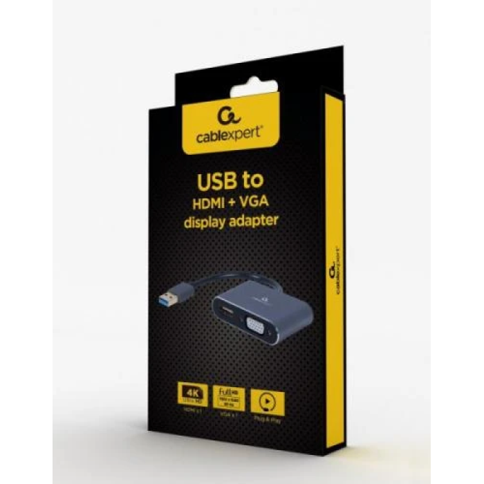 Відеоперехідник Cablexpert USB 3.0 на HDMI та VGA, 15 см