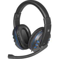 Навушники Defender Warhead G-160, Black/Blue, 2x3.5 мм, динаміки 40 мм, регулятор гучності на кабелі, 32 Ом, 106 дБ, 2.5 м (64118)