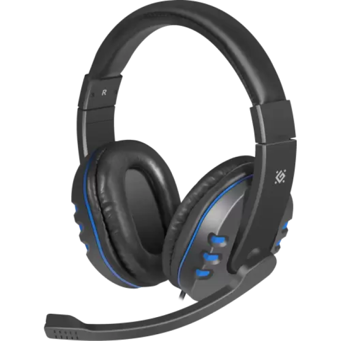 Навушники Defender Warhead G-160, Black/Blue, 2x3.5 мм, динаміки 40 мм, регулятор гучності на кабелі, 32 Ом, 106 дБ, 2.5 м (64118)