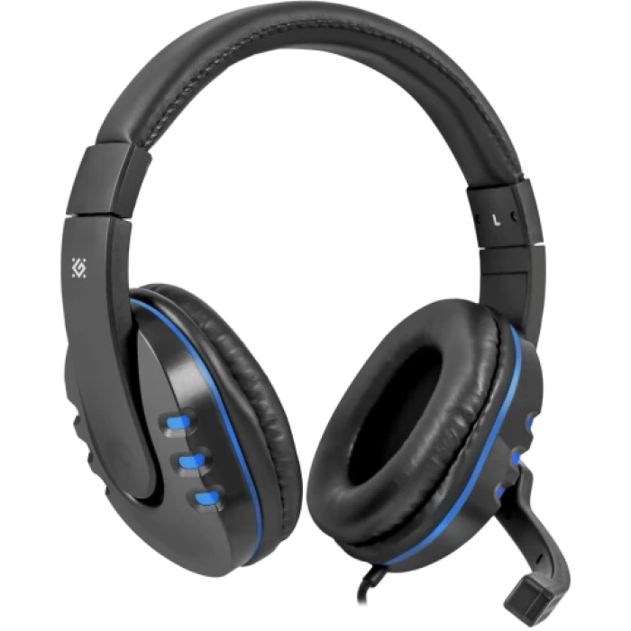 Навушники Defender Warhead G-160, Black/Blue, 2x3.5 мм, динаміки 40 мм, регулятор гучності на кабелі, 32 Ом, 106 дБ, 2.5 м (64118)