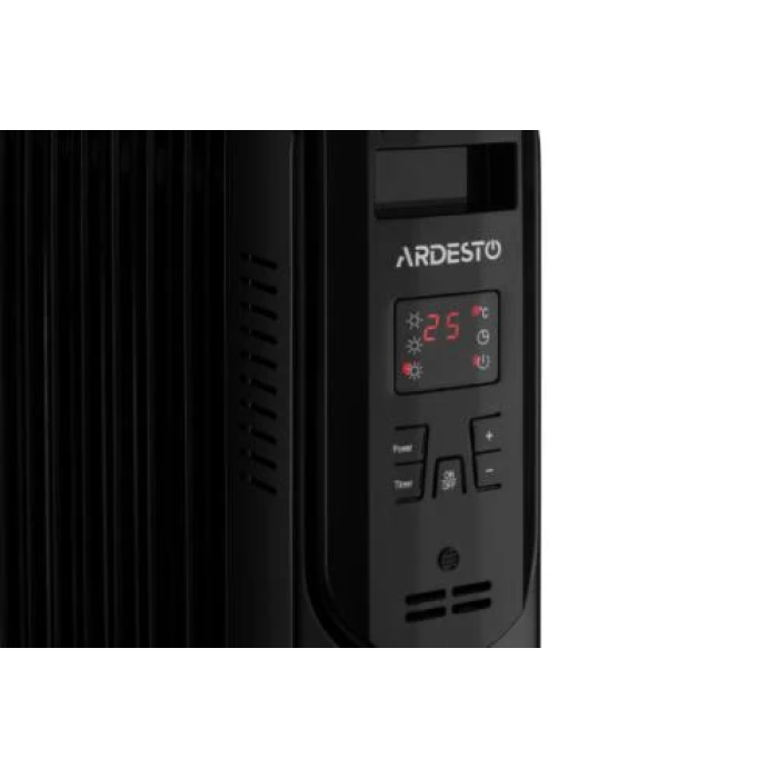 Обігрівач масляний Ardesto OFH-E09X2, Black, 2000W, підлоговий, 9 секцій, рекомендована площа обігріву 20 м², електронне управління, захист від перегріву, датчик перекидання, пульт дистанційного керування, LED-дисплей