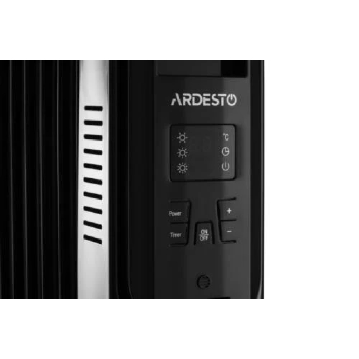 Обігрівач масляний Ardesto OFH-E09X2, Black, 2000W, підлоговий, 9 секцій, рекомендована площа обігріву 20 м², електронне управління, захист від перегріву, датчик перекидання, пульт дистанційного керування, LED-дисплей