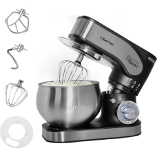 Планетарний міксер Liberton LMS-2901, Black/Inox, 2000W, стаціонарний, чаша з нержавіючої сталі на 5 літрів, 3 насадки, гак для тіста, плоский збивач, вінчик, лопатка з пластику
