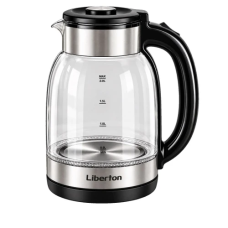 Електрочайник Liberton LEK-6837, Black/Inox, 1500W, 2 л, дисковий, корпус зі скла, індикатор, захист від перегріву