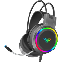 Навушники Aula S608 Wired, Black (6948391235509), Mini jack, USB, RGB підсвічування, дротове підключення, вбудований мікрофон, чутливість мікрофону -38 дБ, чутливість навушників 115 дБ, кабель 2 м (6948391235509)