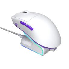 Миша бездротова Hator Hellyberry HM47, White/Violet, док-станція, Bluetooth / USB 2.4GHz / Type-C, оптична (сенсор PixArt PMW3311), до 12 000 dpi, 35G, перемикачі Huano 80M, акумулятор