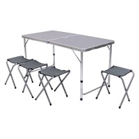 Розкладний стіл + 4 стільці кемпінговий набір для пікніка, риболовлі, відпочинку, туризму Сірий JY-12060G (89495)