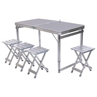 Розкладний стіл + 4 стільці кемпінговий набір для пікніка, риболовлі, відпочинку, туризму Сірий JY-12061G (80359)