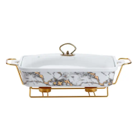 Настільна мармітниця 2 літра марміт прямокутний керамічний 40х23х11 см для других страв Мармур HP1033 (26684)