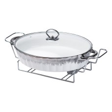 Керамічна овальна мармітниця об'ємом 2 л літра, на металевій підставці з підігрівом HP1024 (31585)