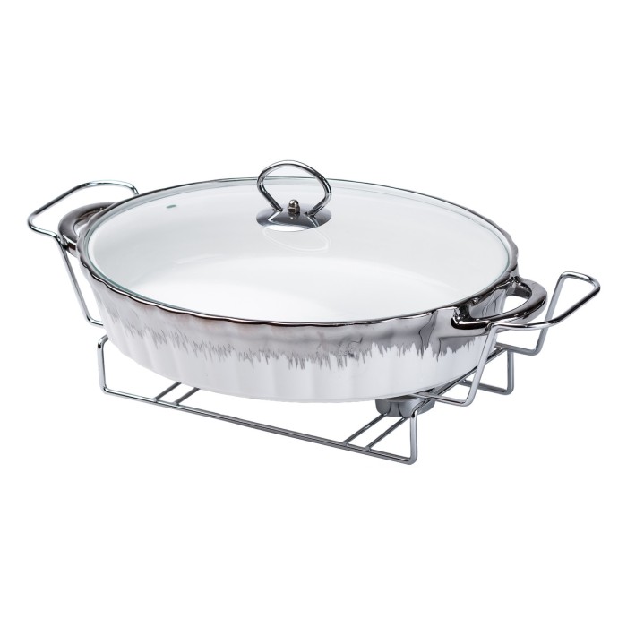 Керамічна овальна мармітниця об'ємом 2 л літра, на металевій підставці з підігрівом HP1024 (31585)