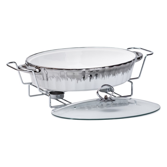 Керамічна овальна мармітниця об'ємом 2 л літра, на металевій підставці з підігрівом HP1024 (31585)