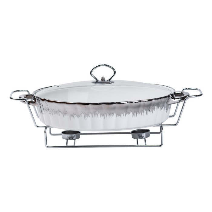 Керамічна овальна мармітниця об'ємом 2 л літра, на металевій підставці з підігрівом HP1024 (31585)