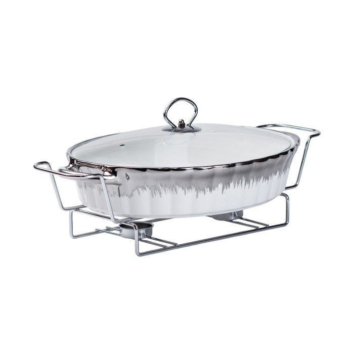 Керамічна овальна мармітниця об'ємом 2 л літра, на металевій підставці з підігрівом HP1024 (31585)