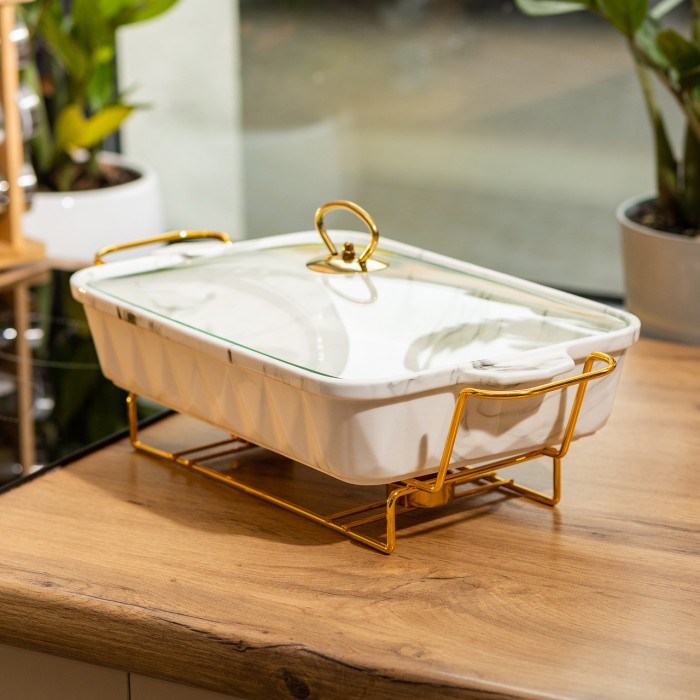 Настільна мармітниця 2 літри марміт прямокутний керамічний 40х22.5х15.5 см для других страв HP1030 (59143)