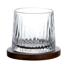 Склянка для віскі Dorf 300 мл Jiga Rotating Rocks glass з бамбуковою підставкою (41231)