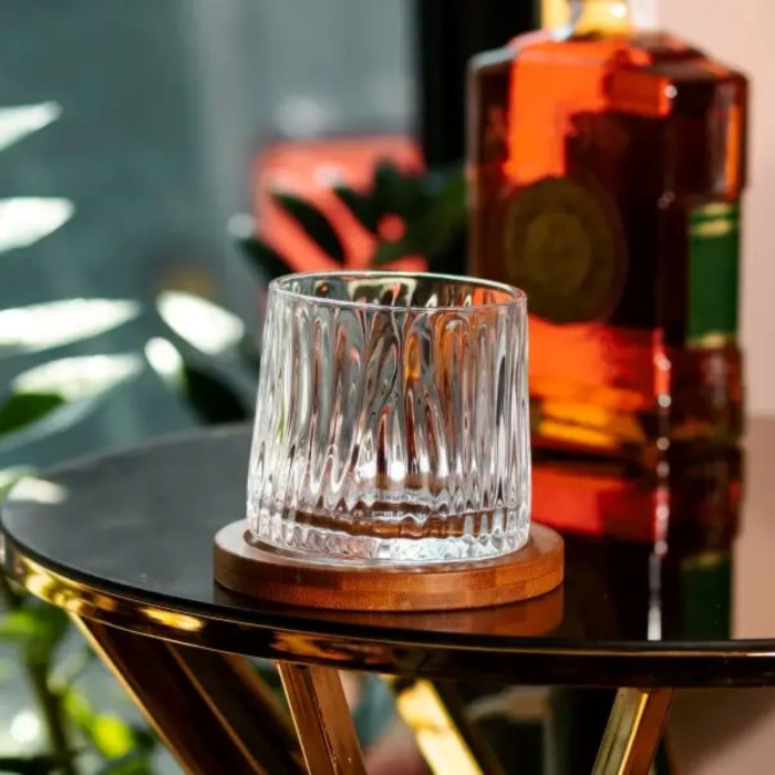 Склянка для віскі Dorf 300 мл Jiga Rotating Rocks glass з бамбуковою підставкою (41231)